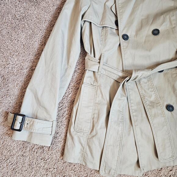 American Eagle Outfitters Trench Coat Womens Med Beige Double Breasted Belted - Picture 3 of 16